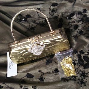 NWT- Mariell Metallic Gold Evening Purse-Clutch